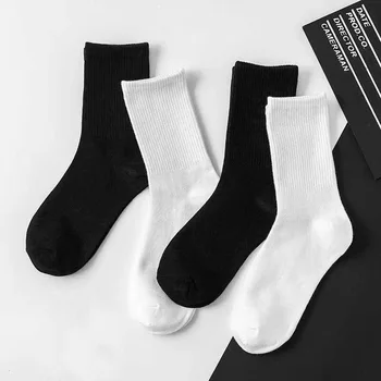 1 Чифт Едноцветни Памучни чорапи-тръби, Женски Комплект Ins, Градинска Универсална дреха, черни, Бели Спортни Дълги Чорапи, Поп-изход за момичета
