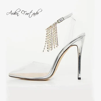 Arden Фуртадо/ 2020 г. на Годишна модни дамски обувки; елегантни сандали на висок ток с остър пръсти и ток 12 см; вечерни обувки от PVC; големи размери 42-43