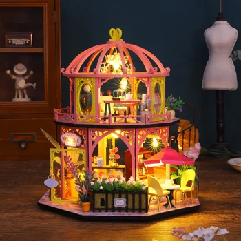 DIY Wooden Куклена Къща Миниатюрен Син Океан, Вила Куклена Къща с Комплект Мебели на Casa Играчки за Деца Подаръци за Рожден Ден За Момичета