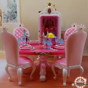истински за принцеса Барби маса за хранене мебелен набор от 1/6 bjd кукла, аксесоари за кухненски шкаф играчка за подарък