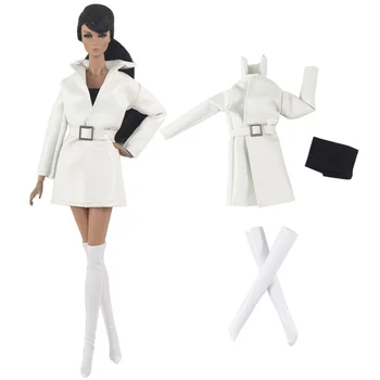 Комплект дрехи от бяла кожа/по-дълга козина + топ + чорапи/стоп-моушън облекло За кукли Барби дължина от 30 см Xinyi FR ST /коледна играчка за момичета