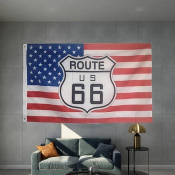 Флаг route 66 В Знамето на САЩ В Звездно-ивичест стил В стил ретро Материал Обект Фотография Графичен Потребителски Печатни Флаг Полиестер Открит