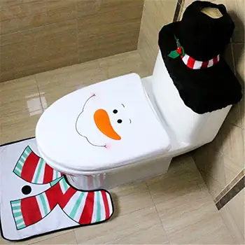 【Разпродажба] Коледна украса San Tokra, калъф за седалката на тоалетната чиния и мат комплект от 3 теми (Снежен човек)